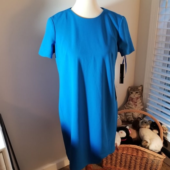 Maggie London Scallop Shift Dress in Cadet Blue - Picture 3 of 5